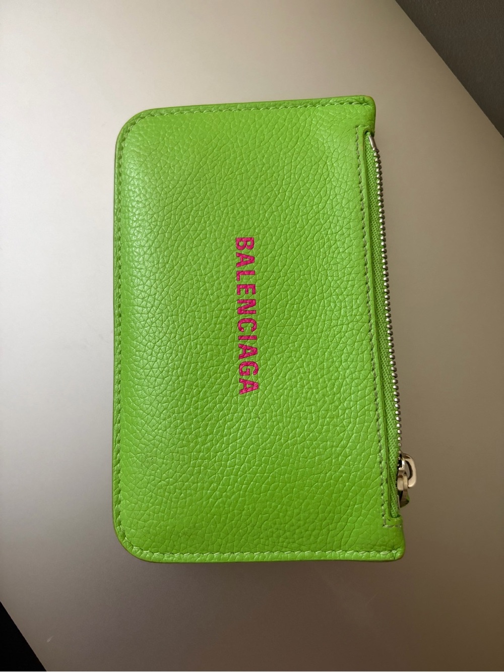 Balenciaga Bright Green Zip card holder